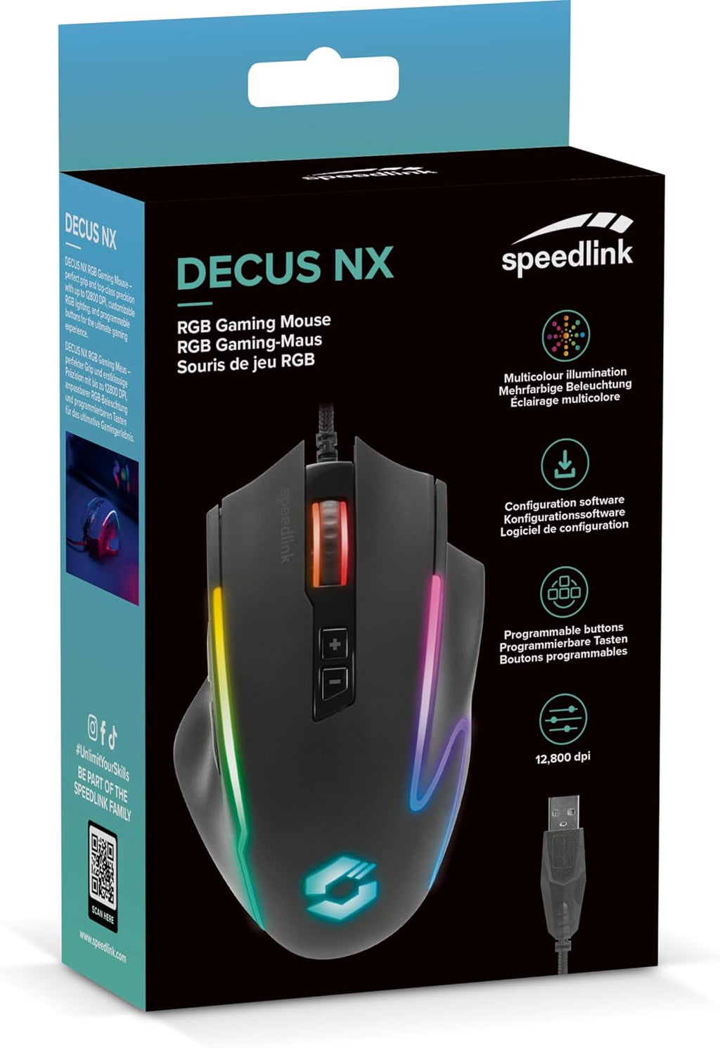 Speedlink Decus NX RGB Gaming Maus kabelgebunden 12800 DPI Weiss