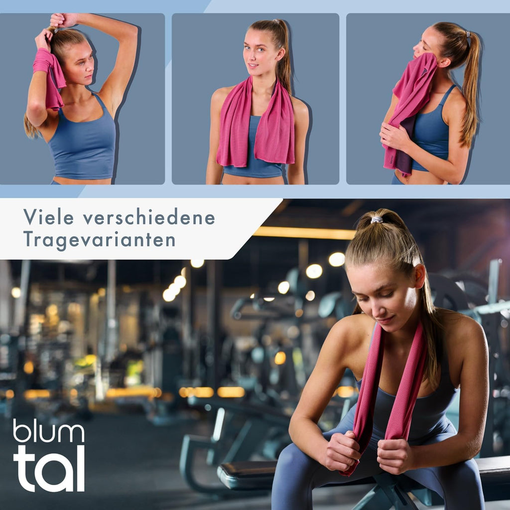 Blumtal Kuehlhandtuch 100x30 cm Mikrofaser Sporthandtuch mit Tasche Grau