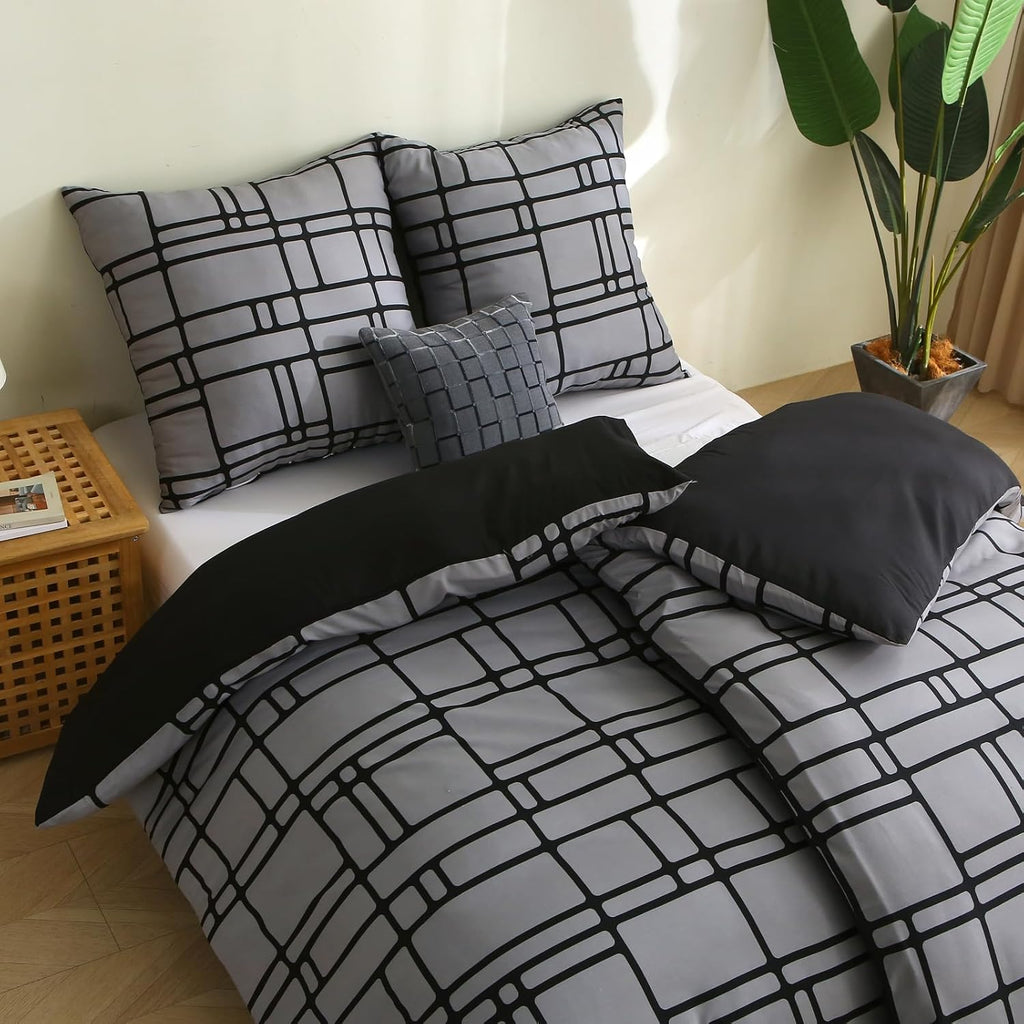Bettwaesche 135x200 Mikrofaser Grau 4-teilig mit Reissverschluss OeKO-TEX 200cm-240