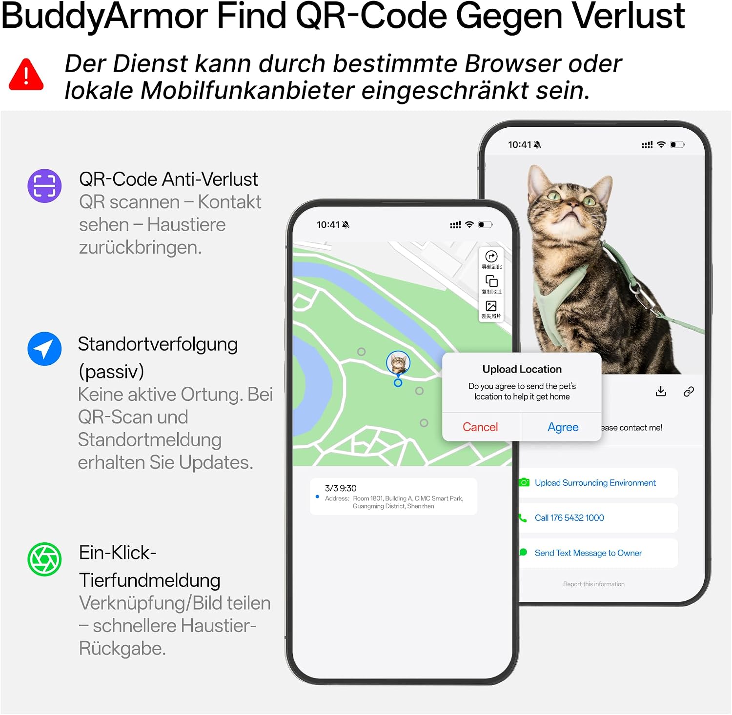 Katzengeschirr verstellbar Groesse S-M weich 8‑Form mit QR‑Code Schnellverschluss