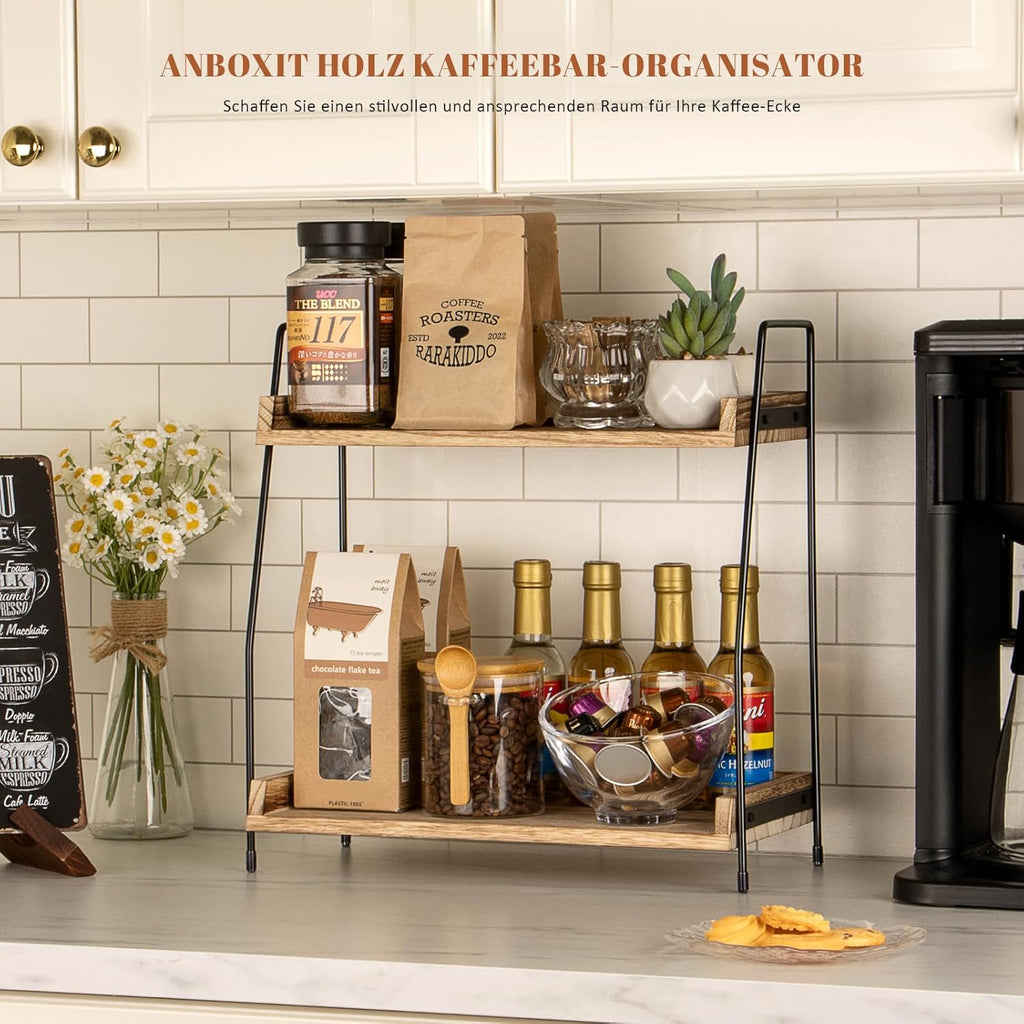 Kaffee Organizer Holz 2 Etagen Kaffeebar Kuechenregal Aufbewahrung