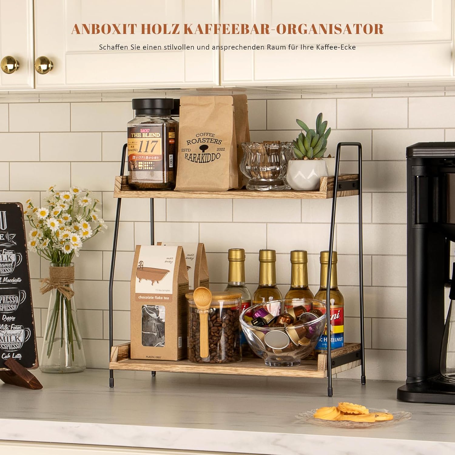 Kaffee Organizer Holz 2 Etagen Kaffeebar Kuechenregal Aufbewahrung