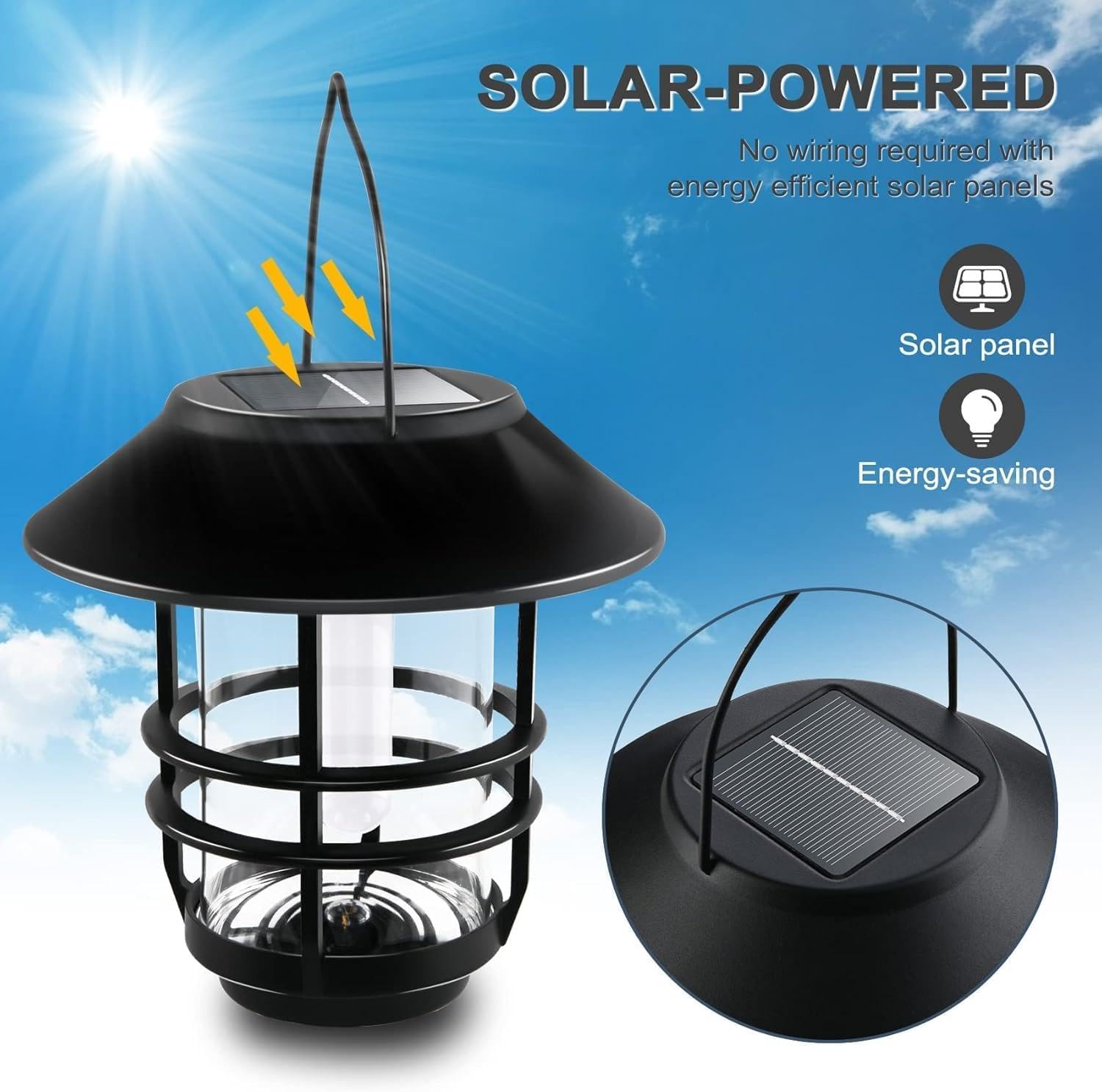 FLOWood Solar Gartenlaterne haengend mit Flammeneffekt IP65 Metall/Glas