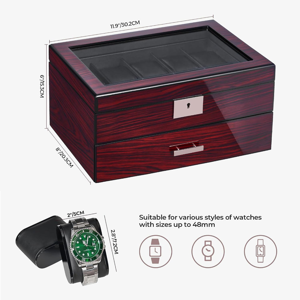 ANWBROAD Uhrenbox 20 Faecher Uhrenaufbewahrung Reiseetui Herren mit Glasdeckel