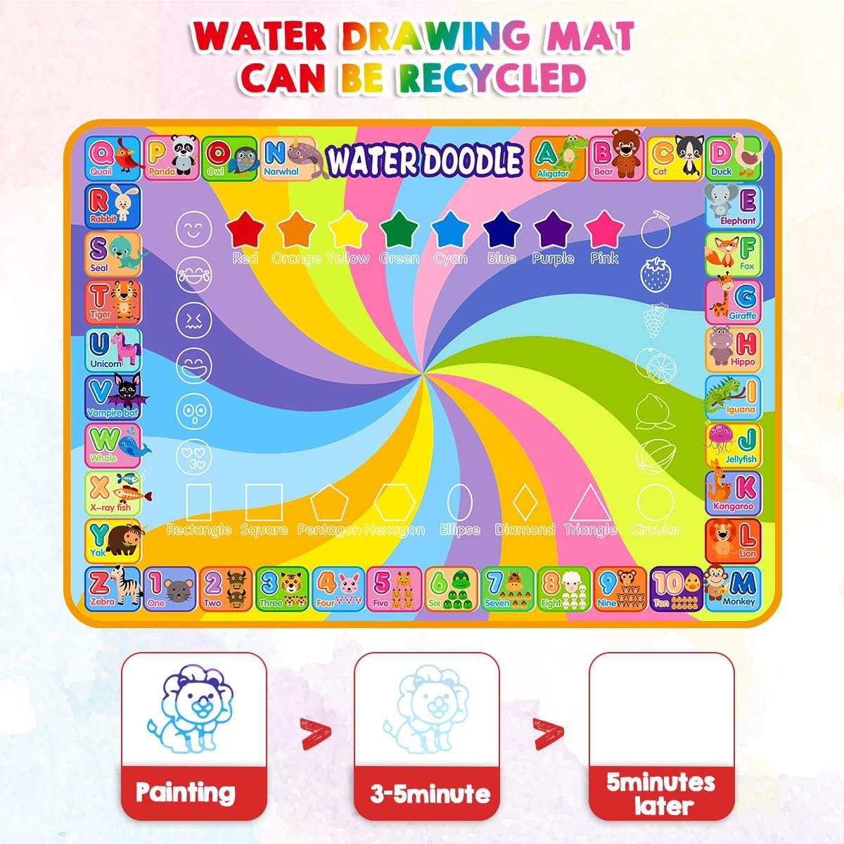 MELAND Wassermalmatte 100×78 cm mit Wasserstift fuer Kinder 3-6 Jahre