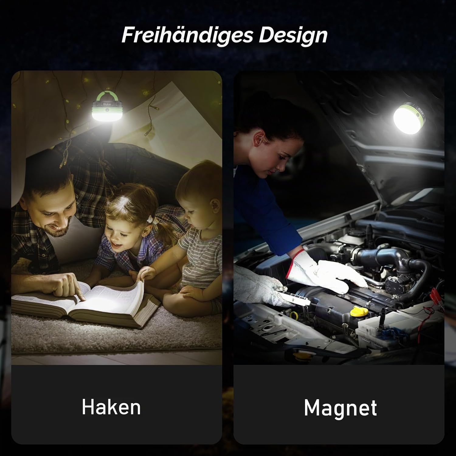 Blukar LED Campinglampe Mini, 3 Helligkeitsstufen, Magnet, Wasserdicht