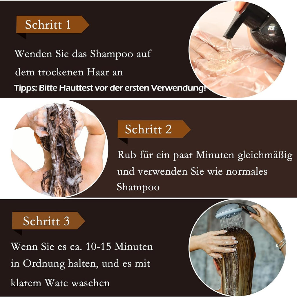 Haarfaerbeshampoo Braun 3-in-1 gegen graue Haare fuer Maenner Frauen