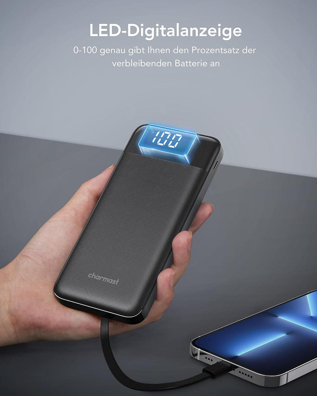 Charmast Powerbank 10000 mAh Slim mit LED-Display, 6 Ausgaenge, USB-C