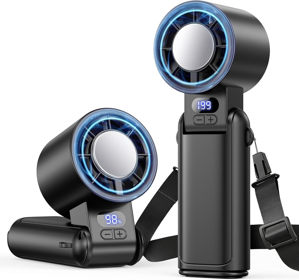 Akku Handventilator 3-in-1 mit Clip LED-Display 1-199 Stufen Tisch Nacken