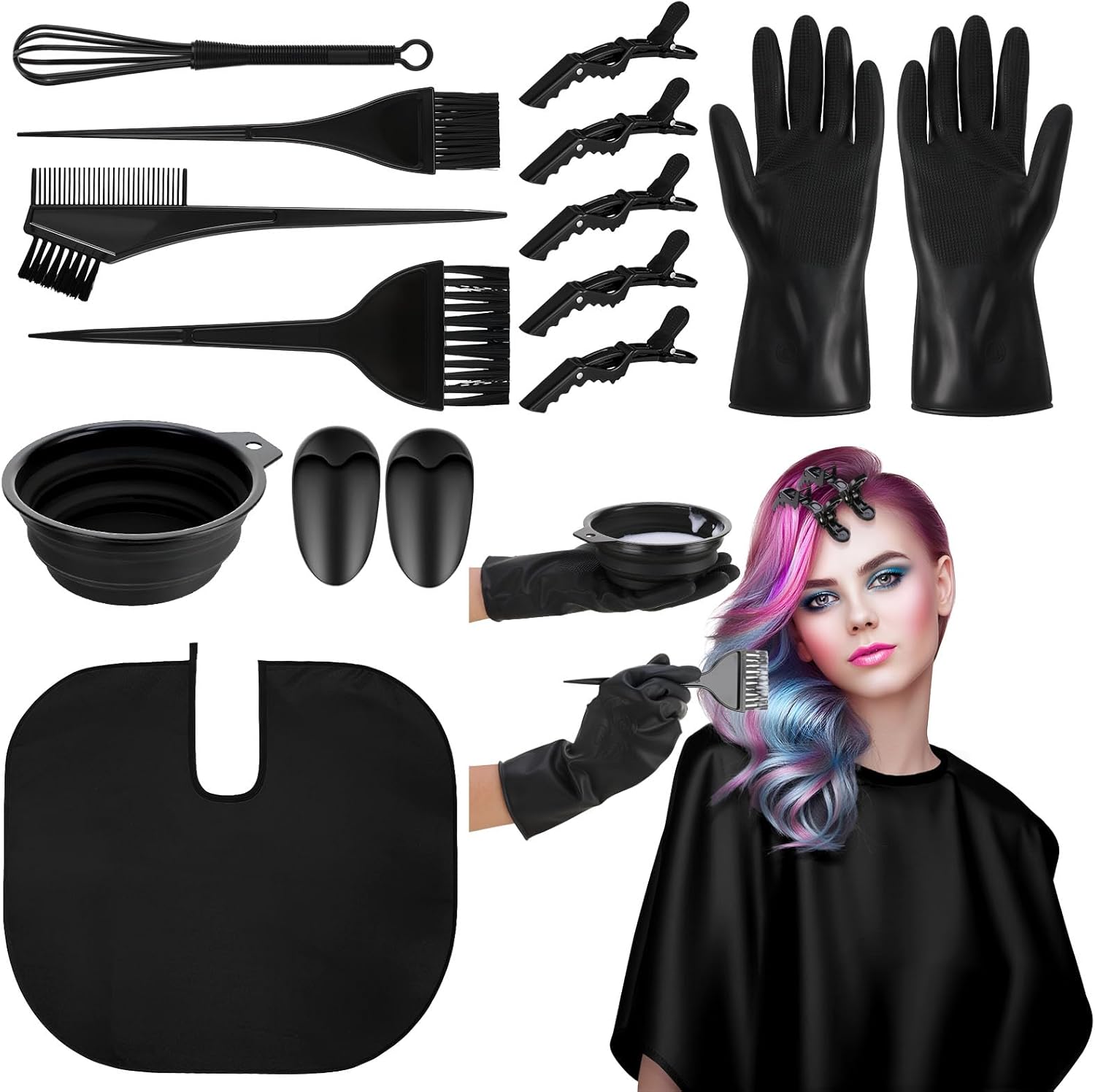 13-teiliges Haarfaerbe-Set Pinsel Kamm Mischschale Handschuhe Buerste DIY