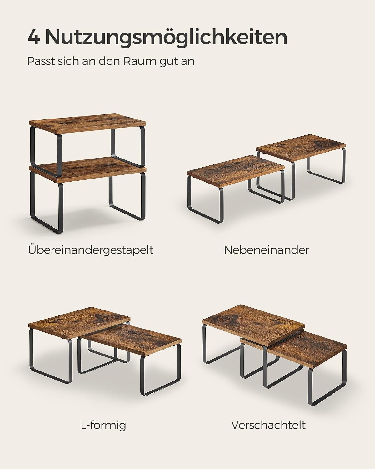 Gewuerzregal 4er Set stapelbar Kuechen Organizer Metallrahmen