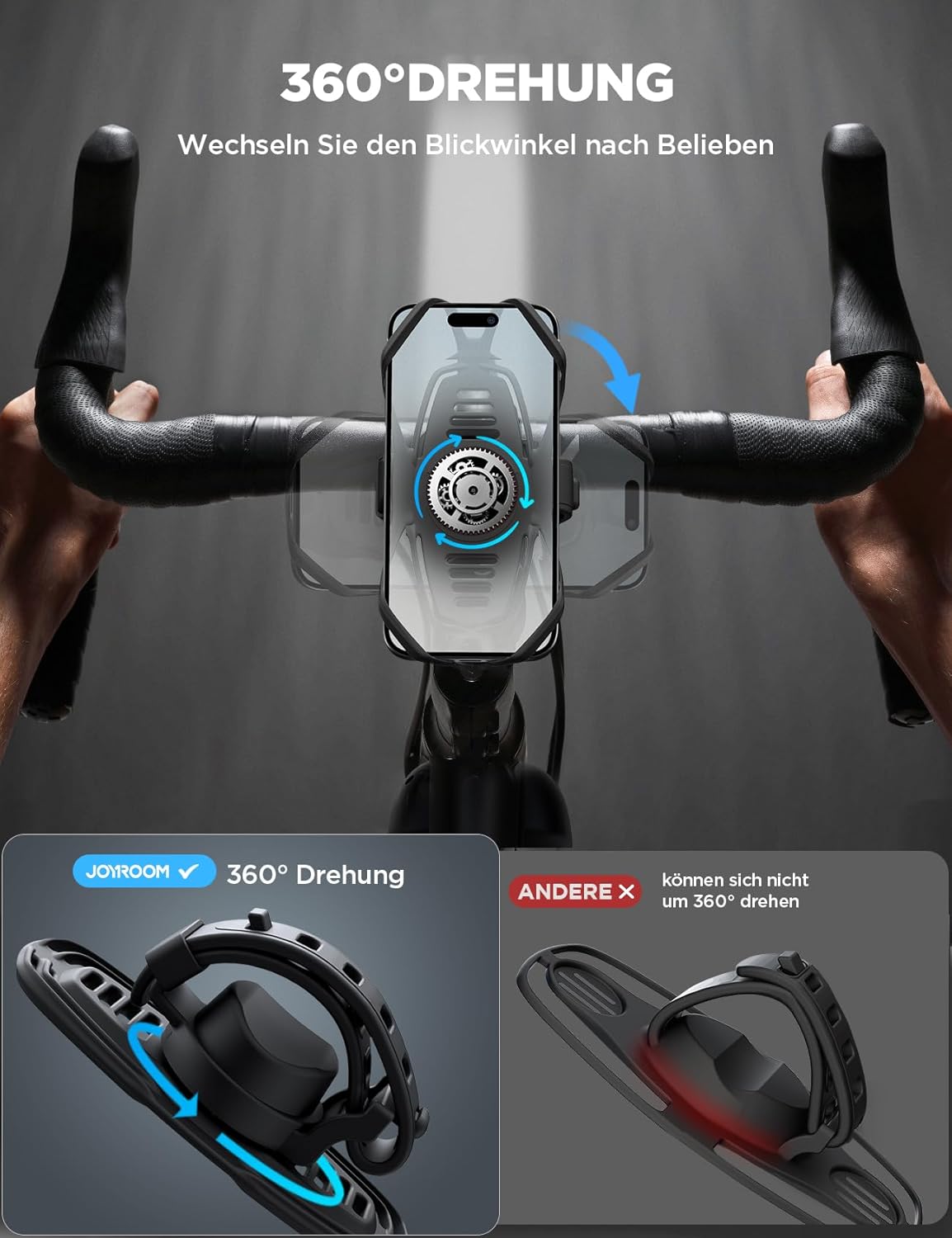 Fahrrad Handyhalterung Lenker 360° drehbar mit Stossdaempfer Universal