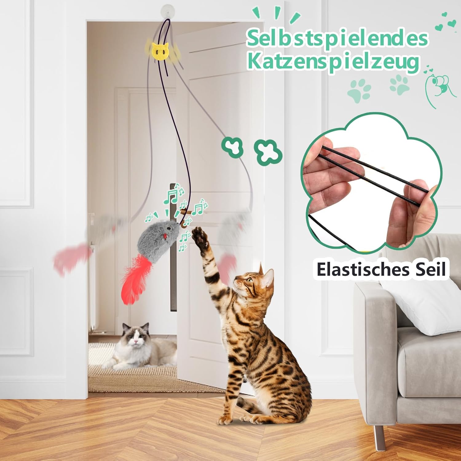 2x Katzenspielzeug Türrahmen Maus mit Feder interaktiv ohne Batterie