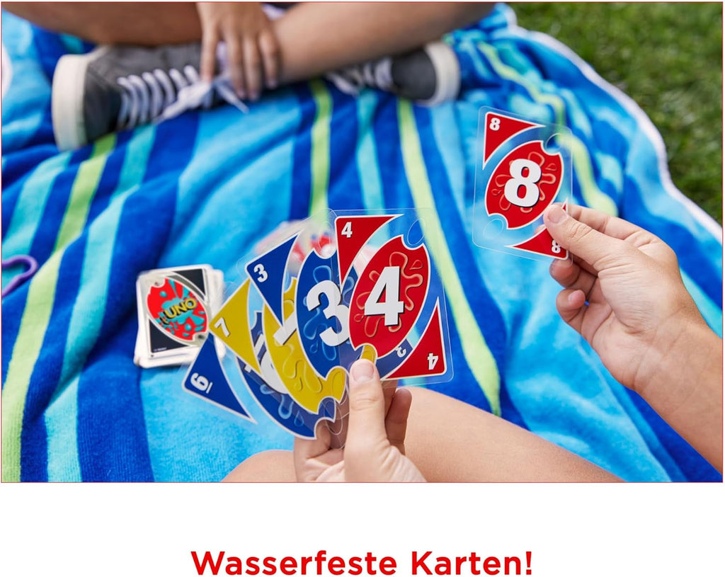 Mattel Games UNO H2O To Go wasserfestes Kartenspiel mit Karabiner 2-10 Spieler