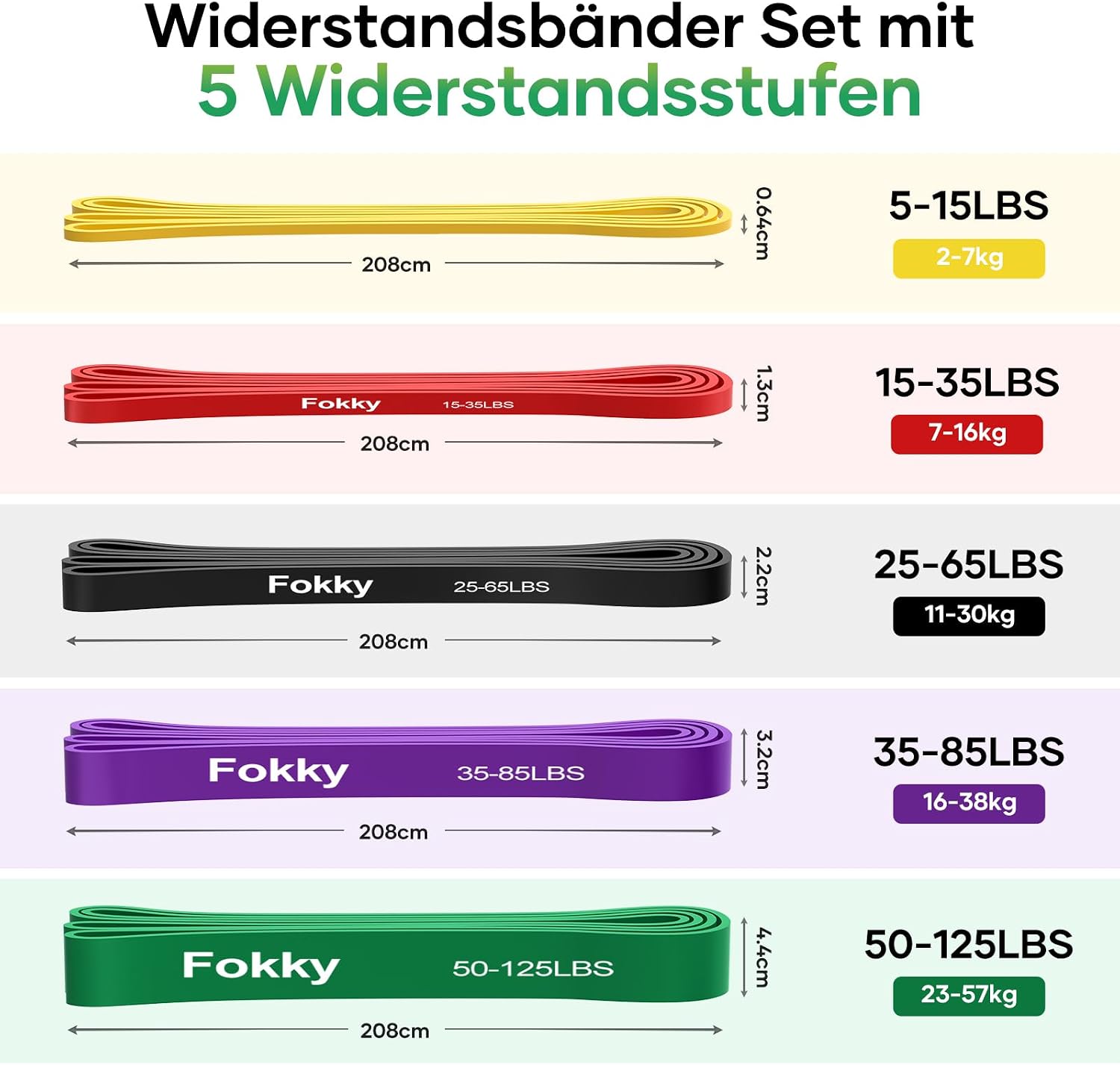 Fokky Widerstandsbaender 5 Stufen mit Tueranker und Griffen, 5er Set
