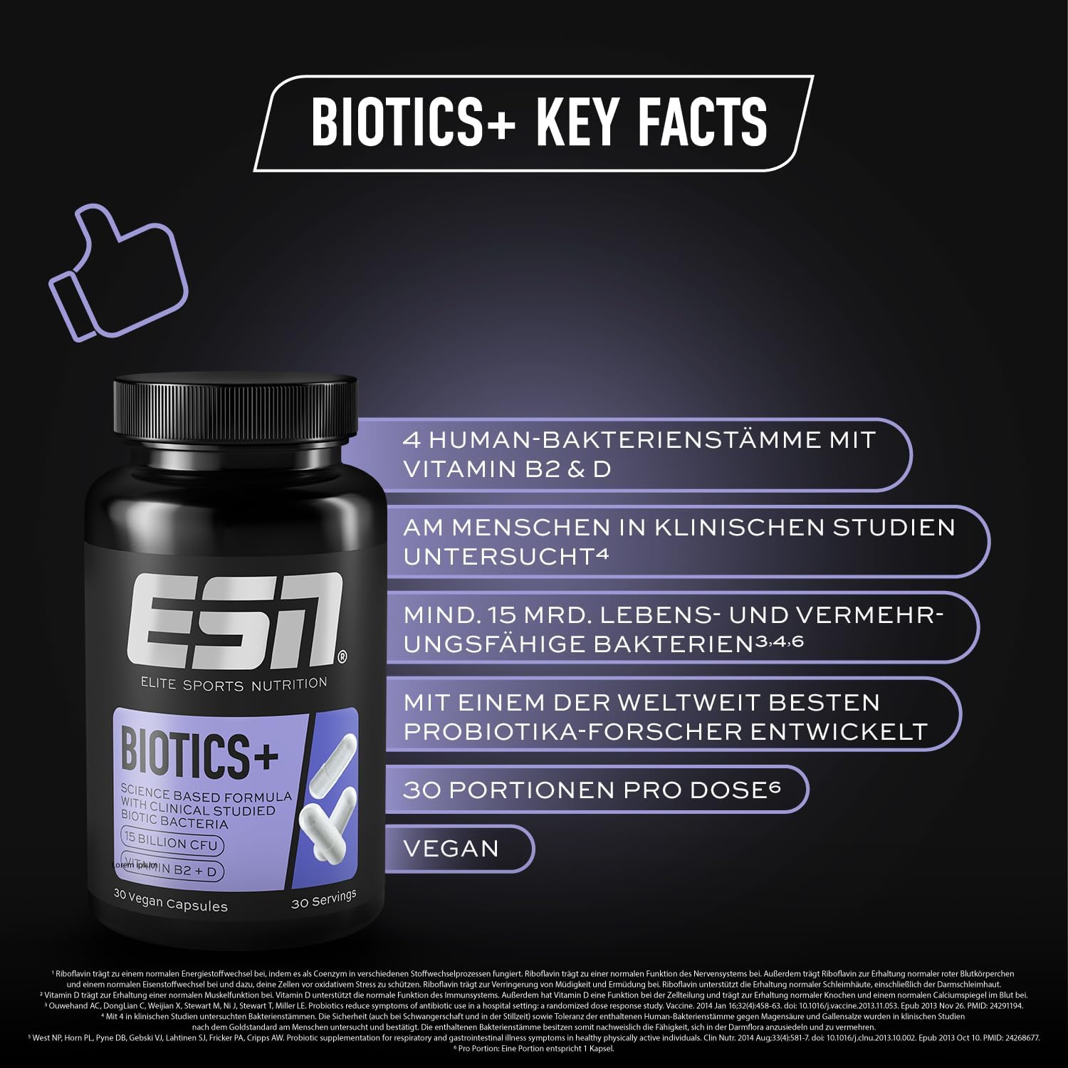 ESN Biotics+ 30 Kapseln 450 Mrd KBE Probiotikum Vitamin B2 D vegetarisch