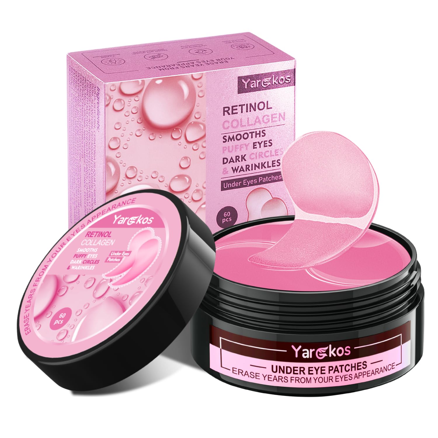 Kollagen Augenpads 60 Stueck Pink mit Hyaluron Feuchtigkeit Anti-Aging