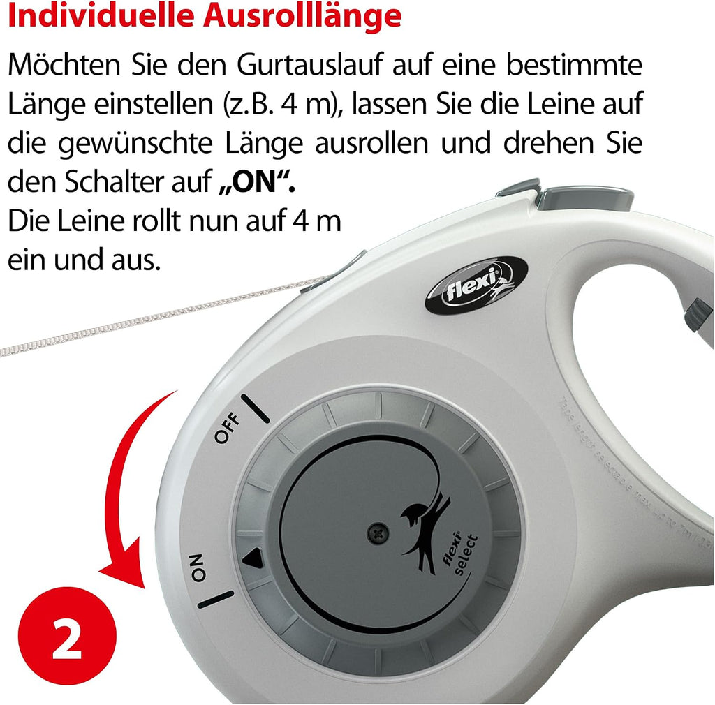flexi Select M Roll-Leine 0-7 m, verstellbar, Gurt fuer Hunde bis, grau