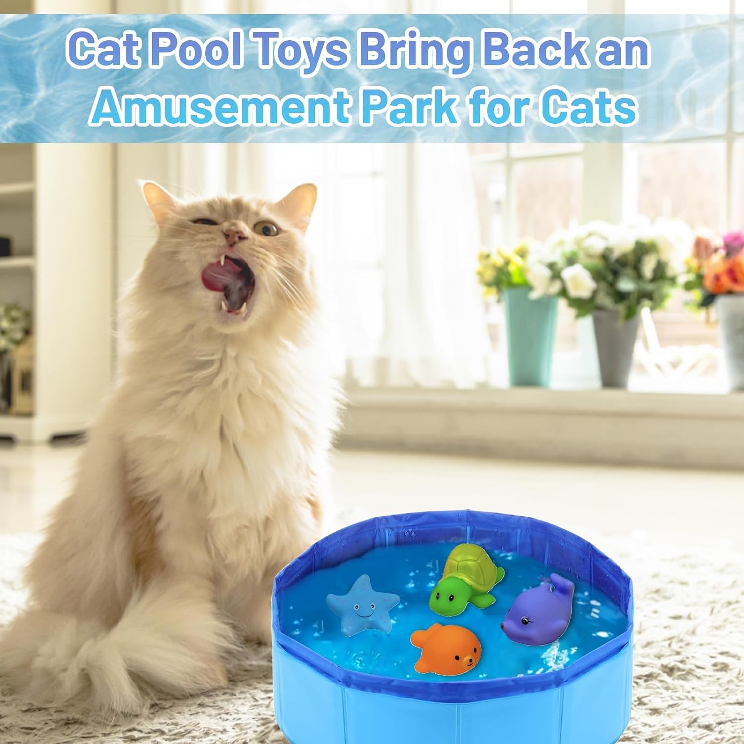 Katzenpool 30×10 cm rutschfester Mini-Pool fuer Katzen und Hunde Blau