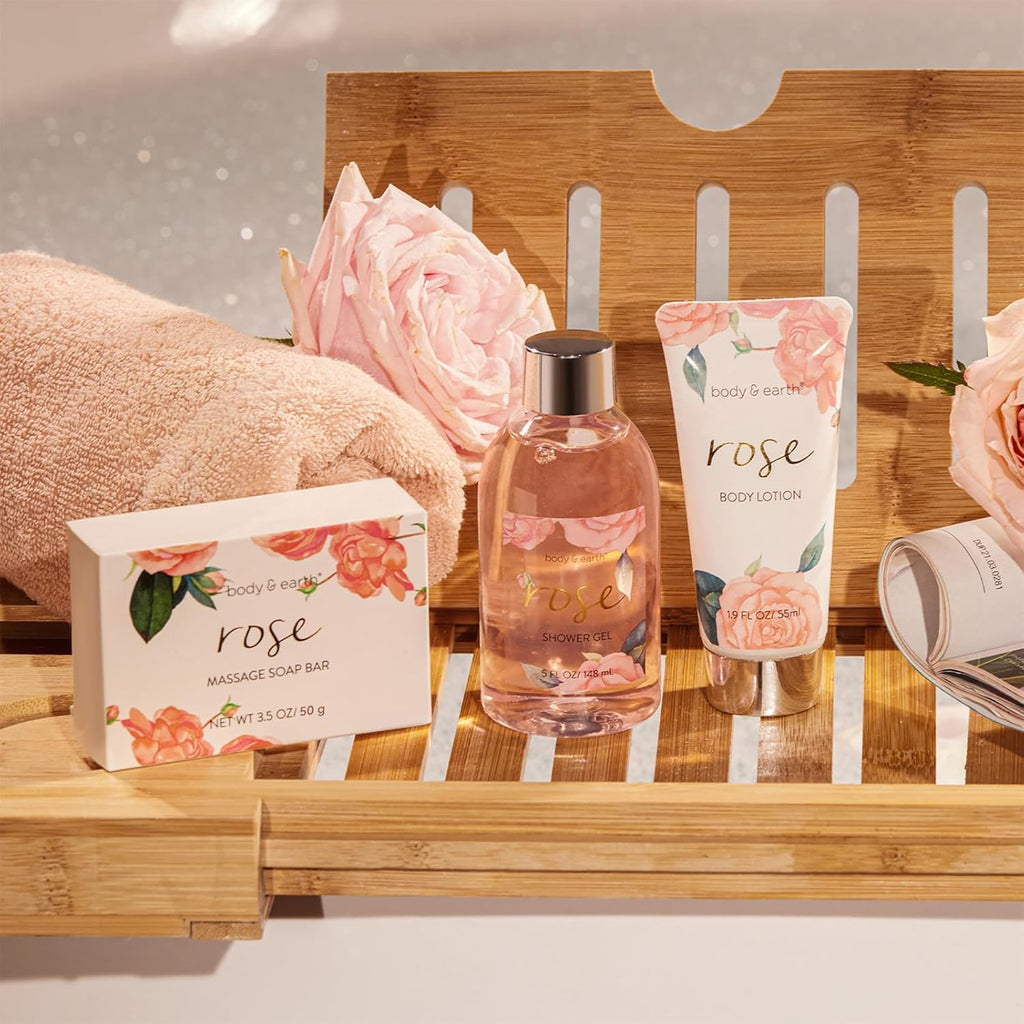 BODY & EARTH Geschenkbox Frauen 5-teilig Rose Geburtstagsgeschenk Freundin
