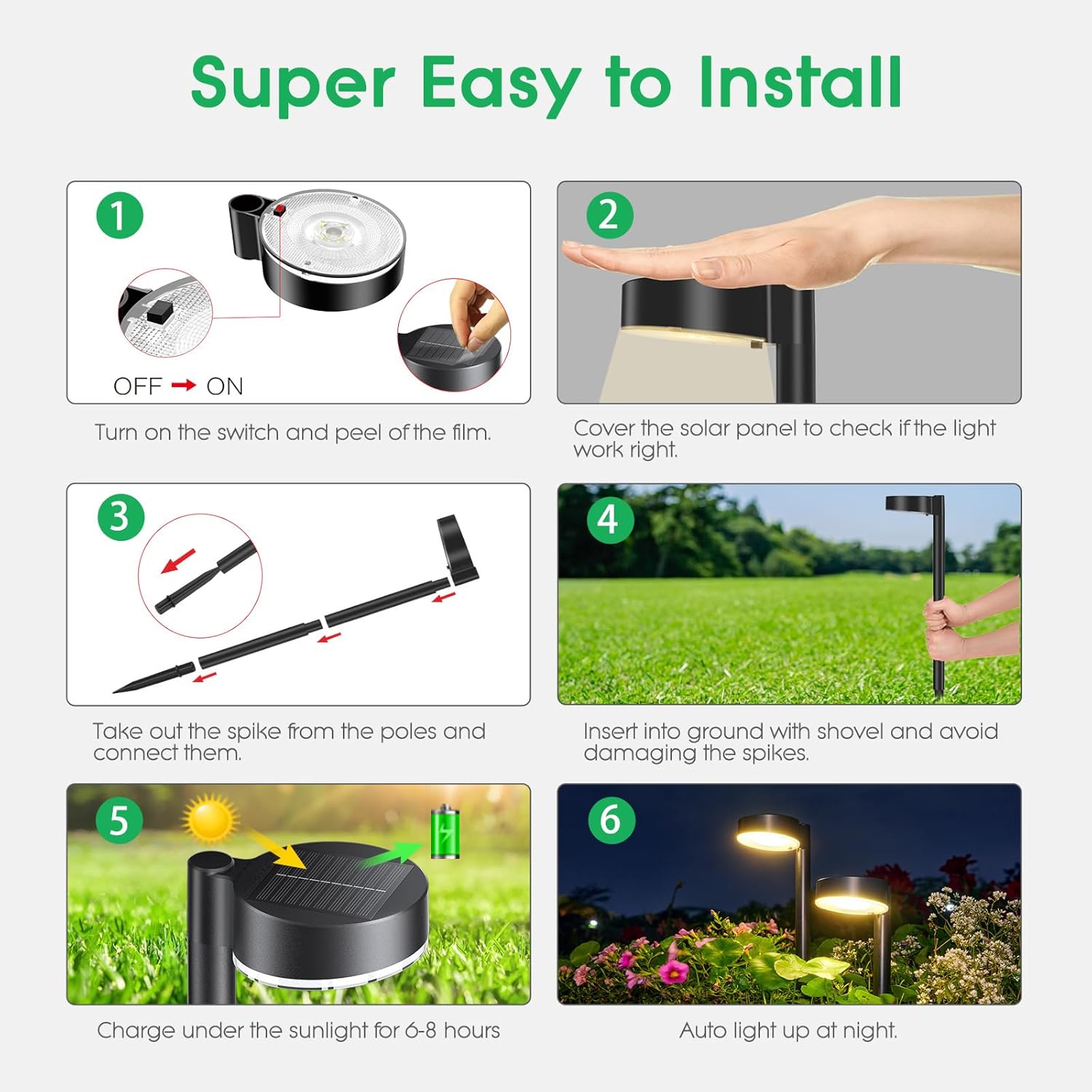 BUCASA Solarleuchten aussen 8er Set, 12 LED, wasserdicht, Weg Garten Terrasse