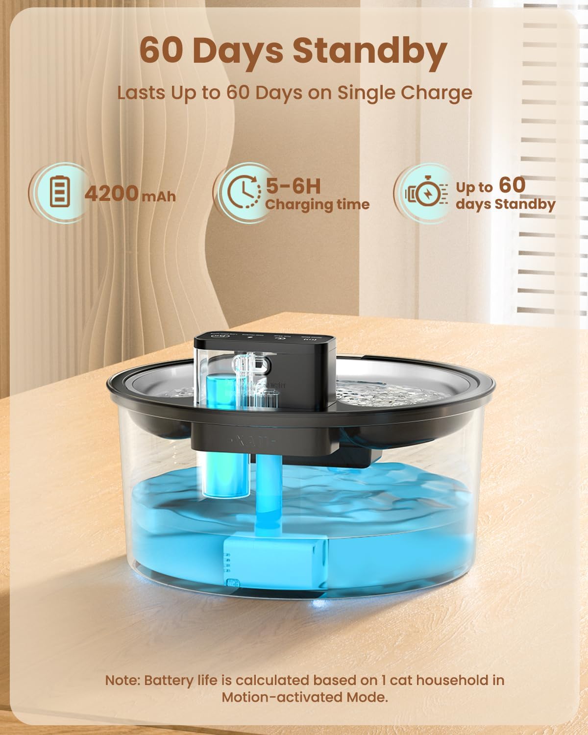 PawPoll kabelloser Katzenbrunnen Edelstahl 4200mAh Leise Pumpe LED BPA-frei