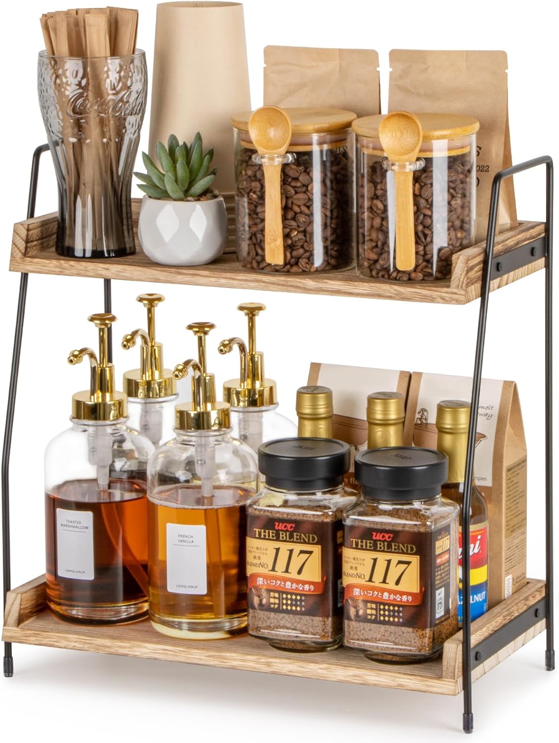 Kaffee Organizer Holz 2 Etagen Kaffeebar Kuechenregal Aufbewahrung