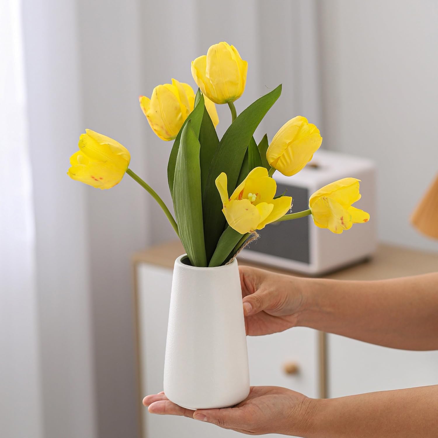 Keramikvase 15 cm Weiss - Minimalistische Blumen- und Pampasgrasvase