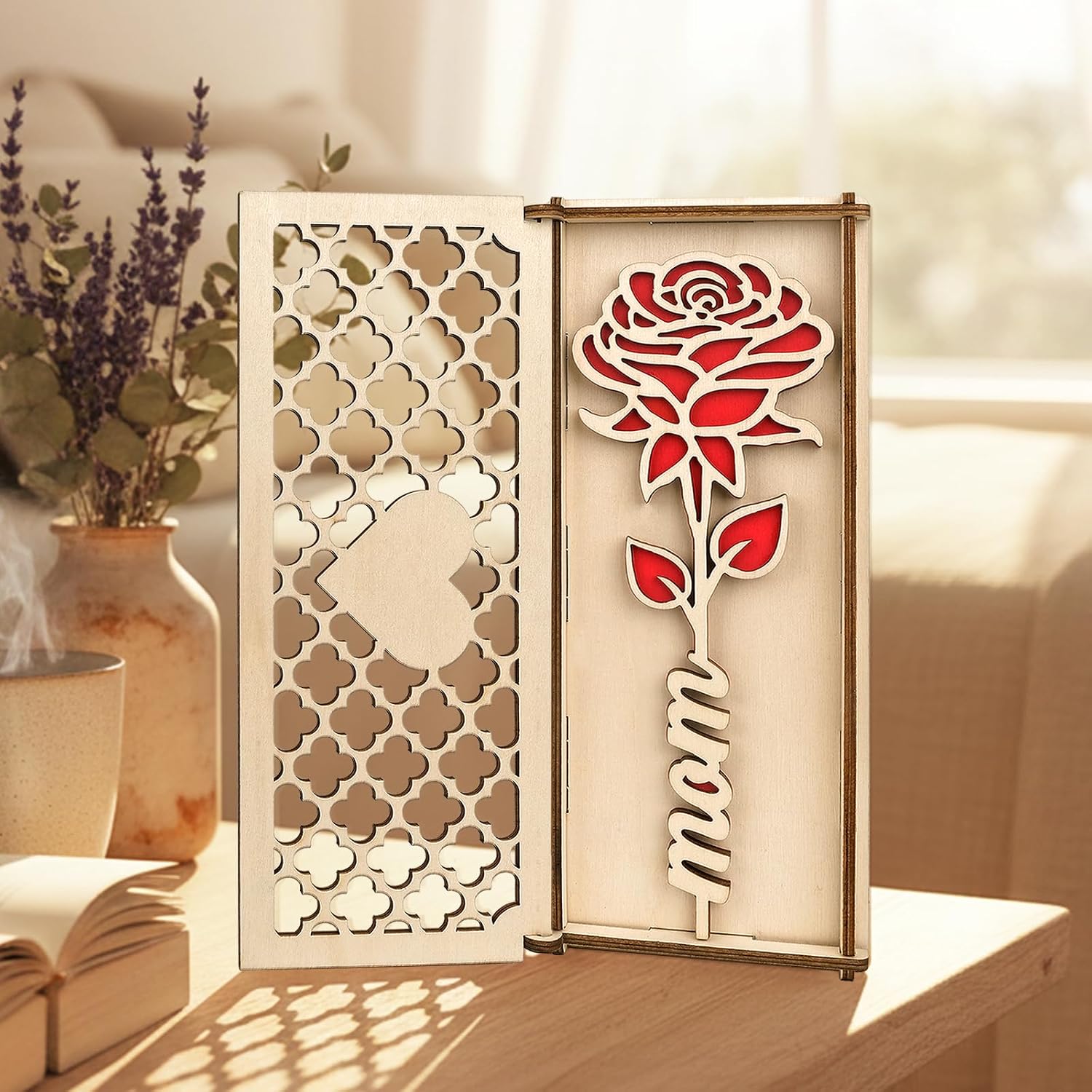 Love Holzrose rot Geschenk fuer Frauen Valentinstag Geburtstag