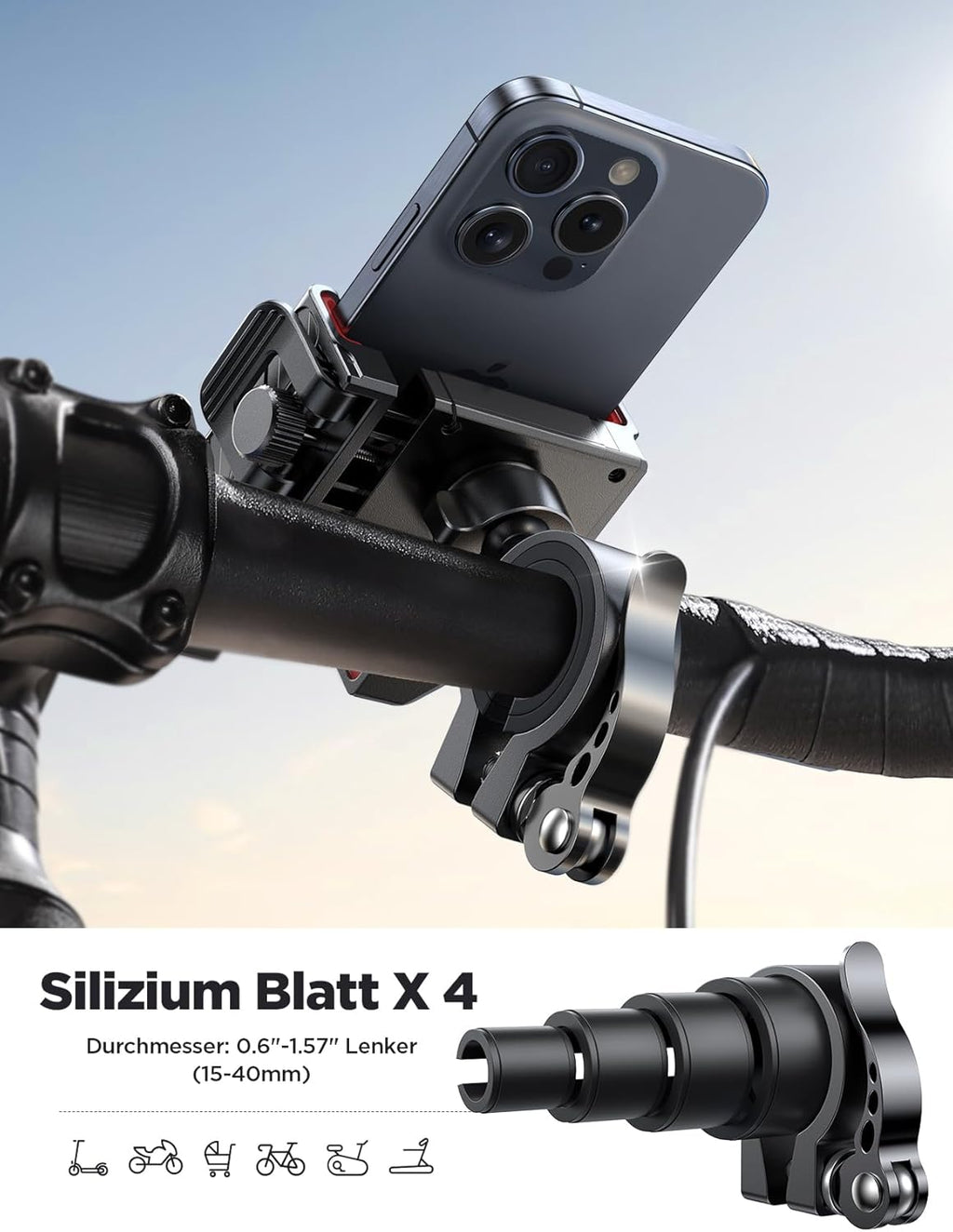 Fahrrad Handyhalterung mit Vibrationsdaempfer Schnellspanner universal