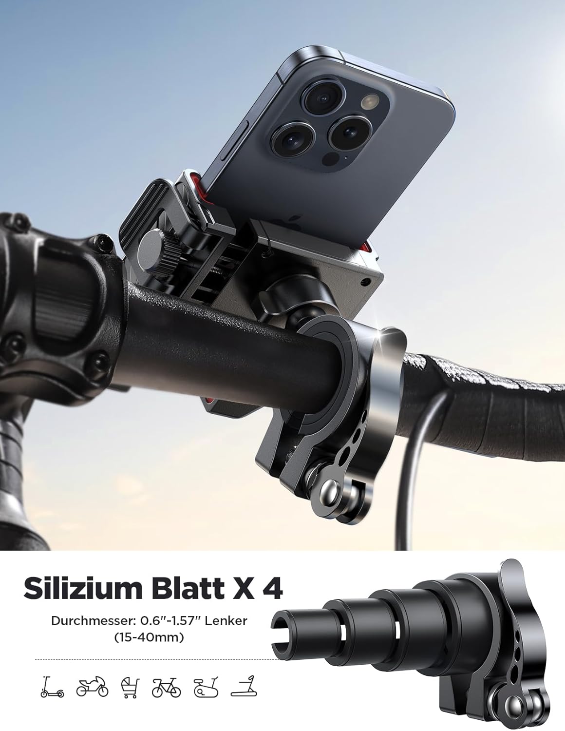 Fahrrad Handyhalterung mit Vibrationsdaempfer Schnellspanner universal