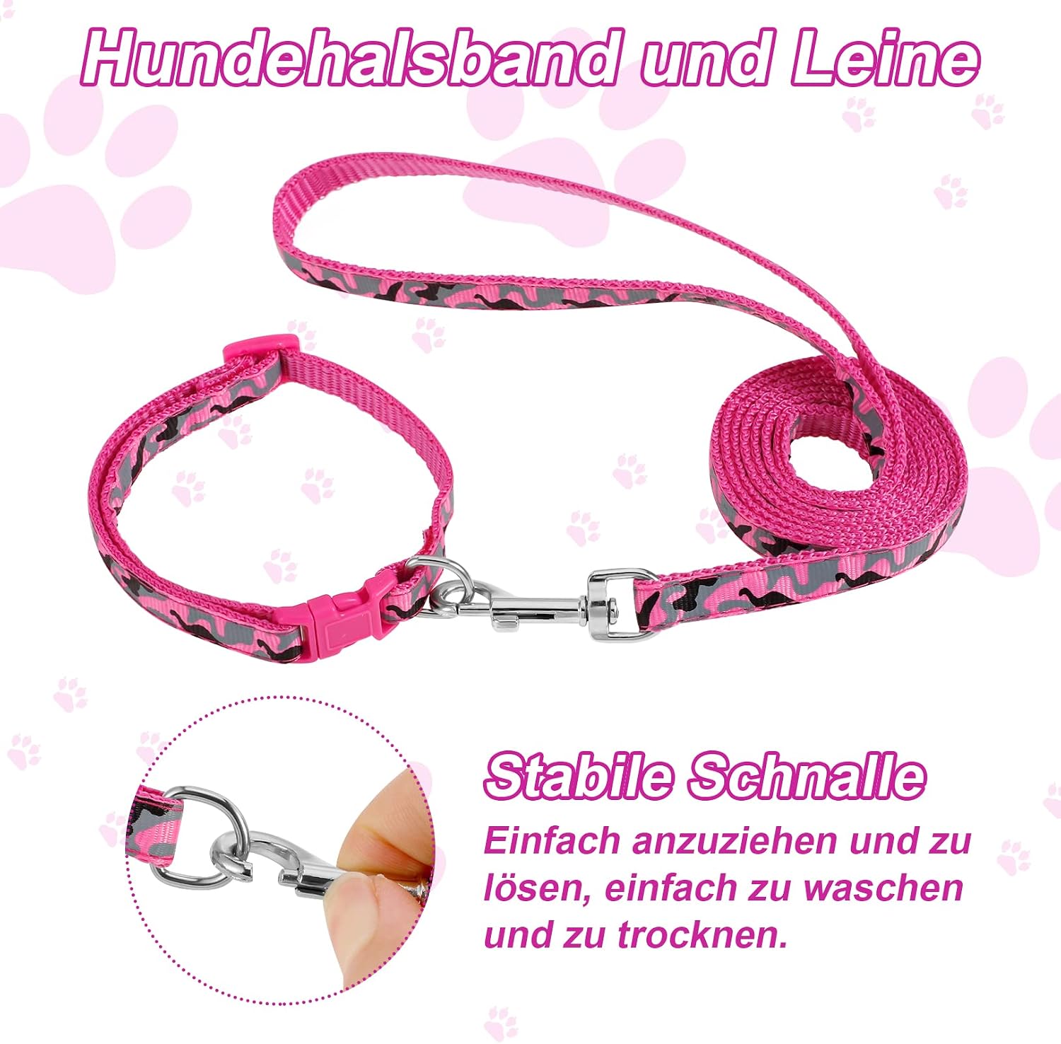 Welpenhalsband mit Leine Set Nylon verstellbar für kleine und mittlere Hunde, 2e