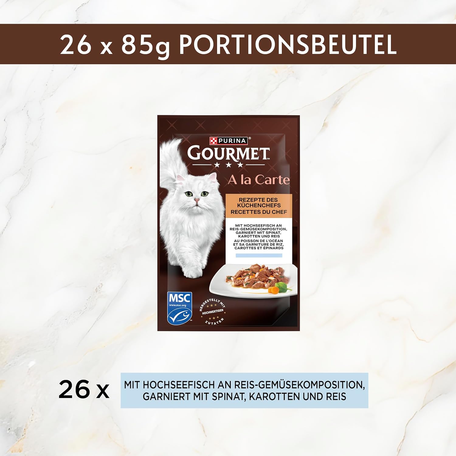 Gourmet A la Carte Nassfutter Katzen Huhn Spinat Pasta-Perlen 26x85g