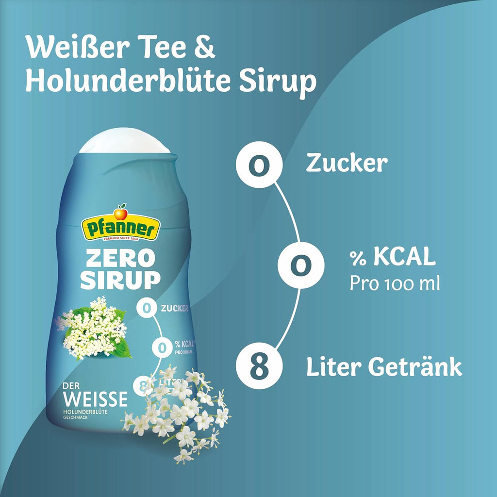 Pfanner Zero Sirup Der Weisse zuckerfrei ergibt verschiedene Sorten