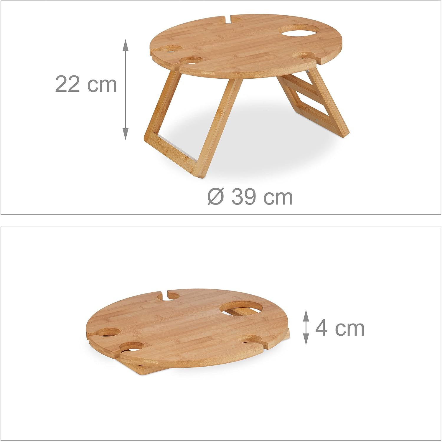 Relaxdays Bambus Beistelltisch klappbar 22x39 cm mit Weinglashaltern und Flasche