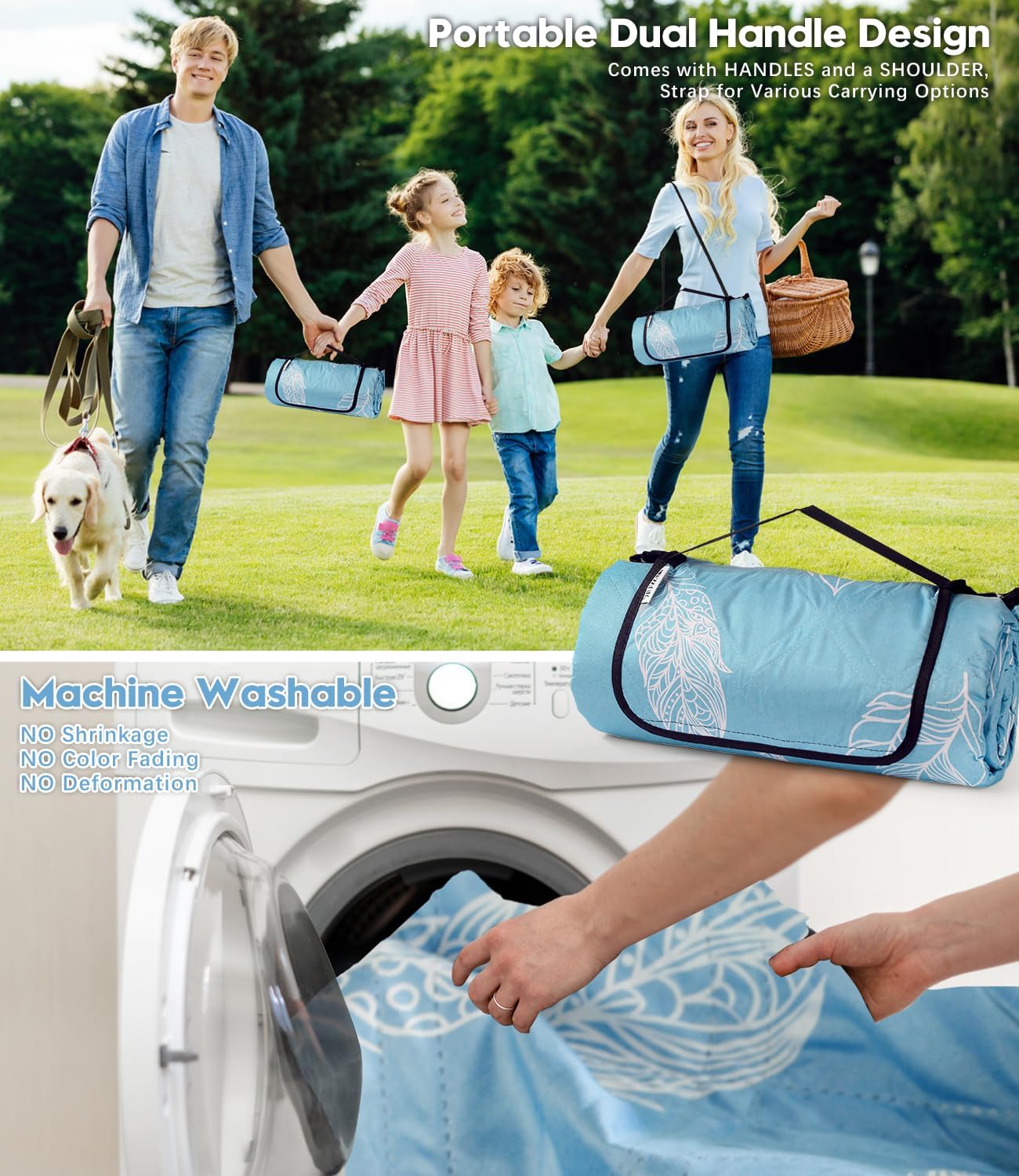 DEWUR Picknickdecke 200cm wasserdicht sandfrei XXL Campingdecke Gruen