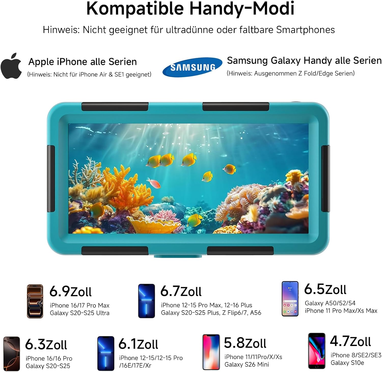 Unterwasser Handyhuelle IP68 15 m wasserdicht kompatibel mit iPhone 17/17 Pro/Pro