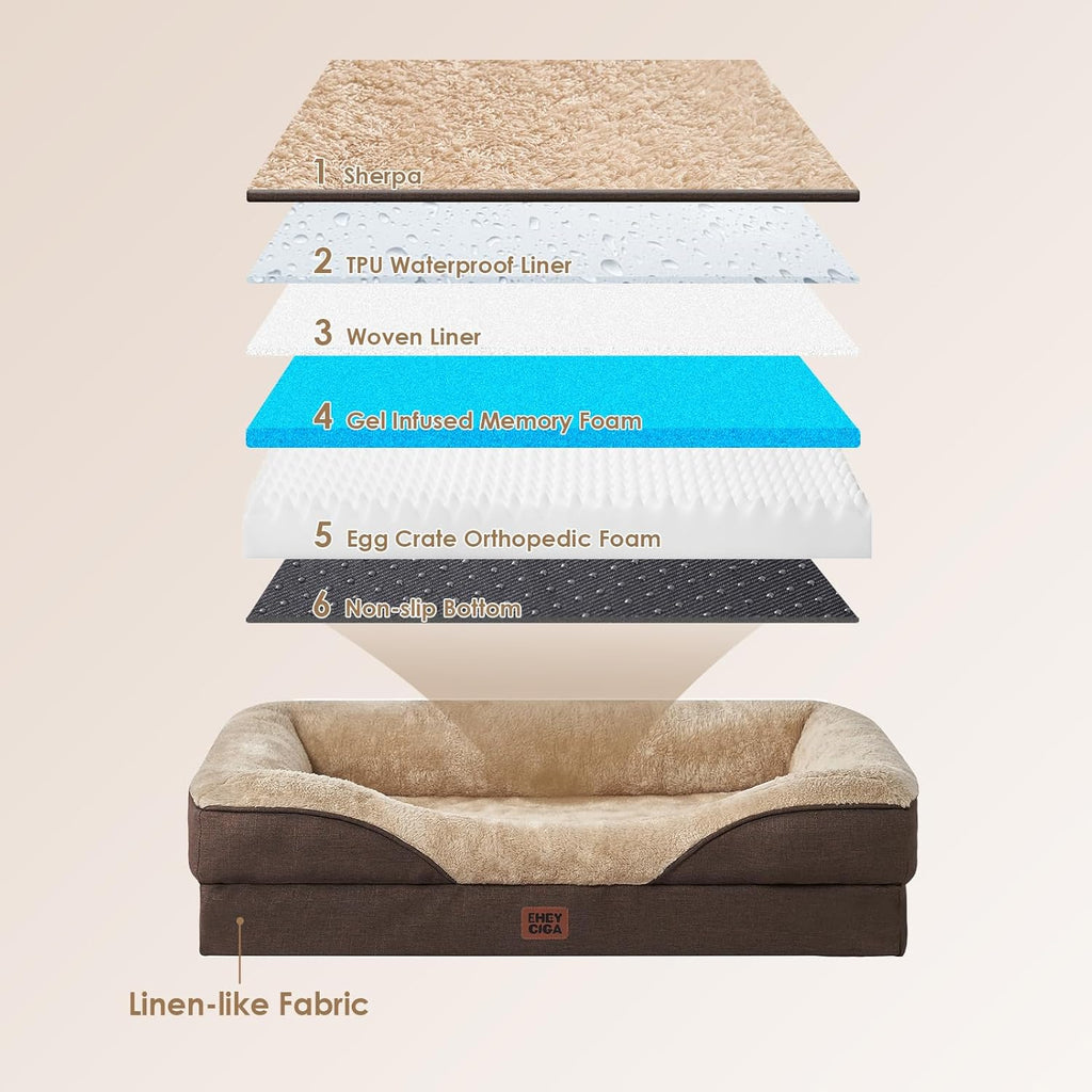Orthopaedisches Hundebett 91×68×17,5 cm Memory Foam waschbar 16,5cm-19cm