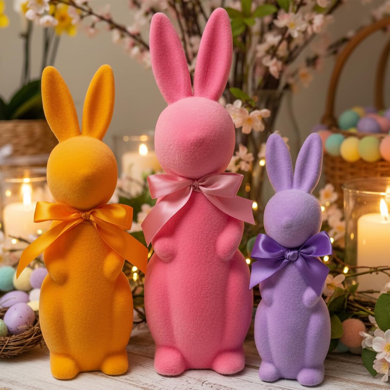 Deko Hasen 3er Set pastell flauschig Tischdeko Osterhase Figuren