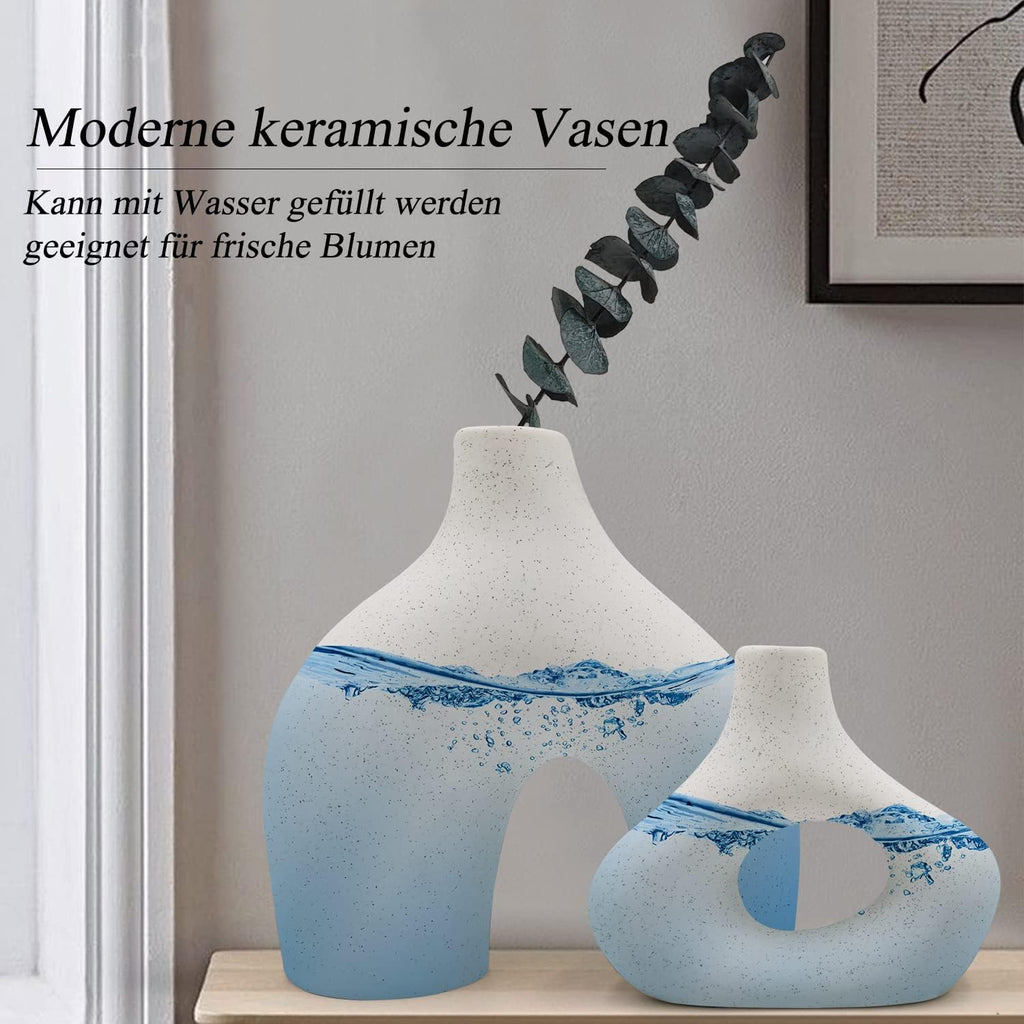 CEMABT Vasen-Set Doppelberg 2er Keramik Beige Boho Nordic Deko