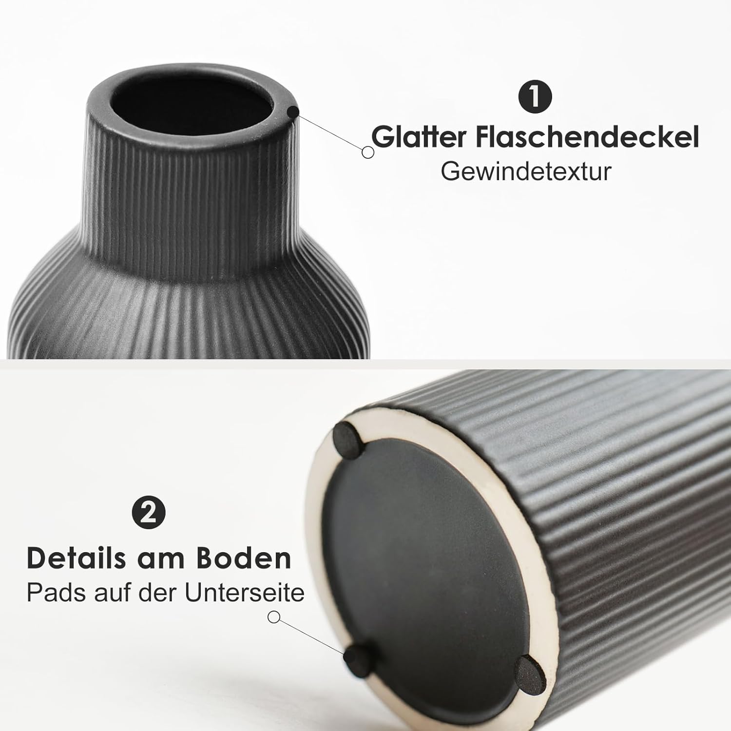 Keramikvase 20 cm matt weiss rund - Moderne Boho Deko fuer Pampasgras