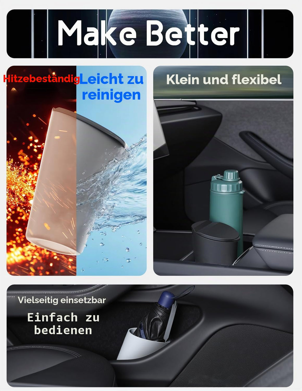 Auto Muelleimer mit Deckel 2er Set, passt in Getraenkehalter, Schwarz