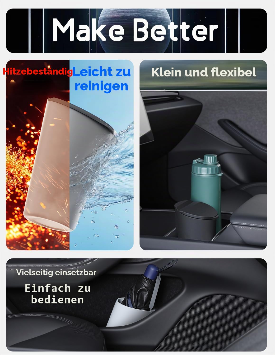 Auto Muelleimer mit Deckel 2er Set, passt in Getraenkehalter, Schwarz