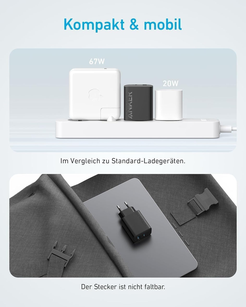 Anker Ladegeraet 20W USB‑C mit 1,5 m Kabel Schnelllade Netzteil