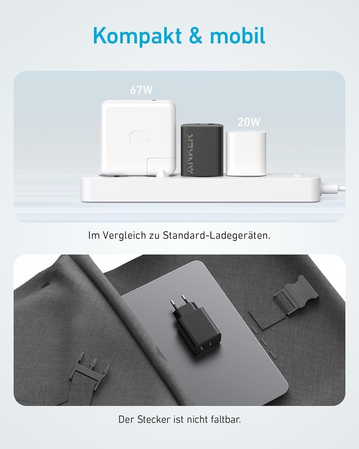 Anker Ladegeraet 20W USB‑C mit 1,5 m Kabel Schnelllade Netzteil
