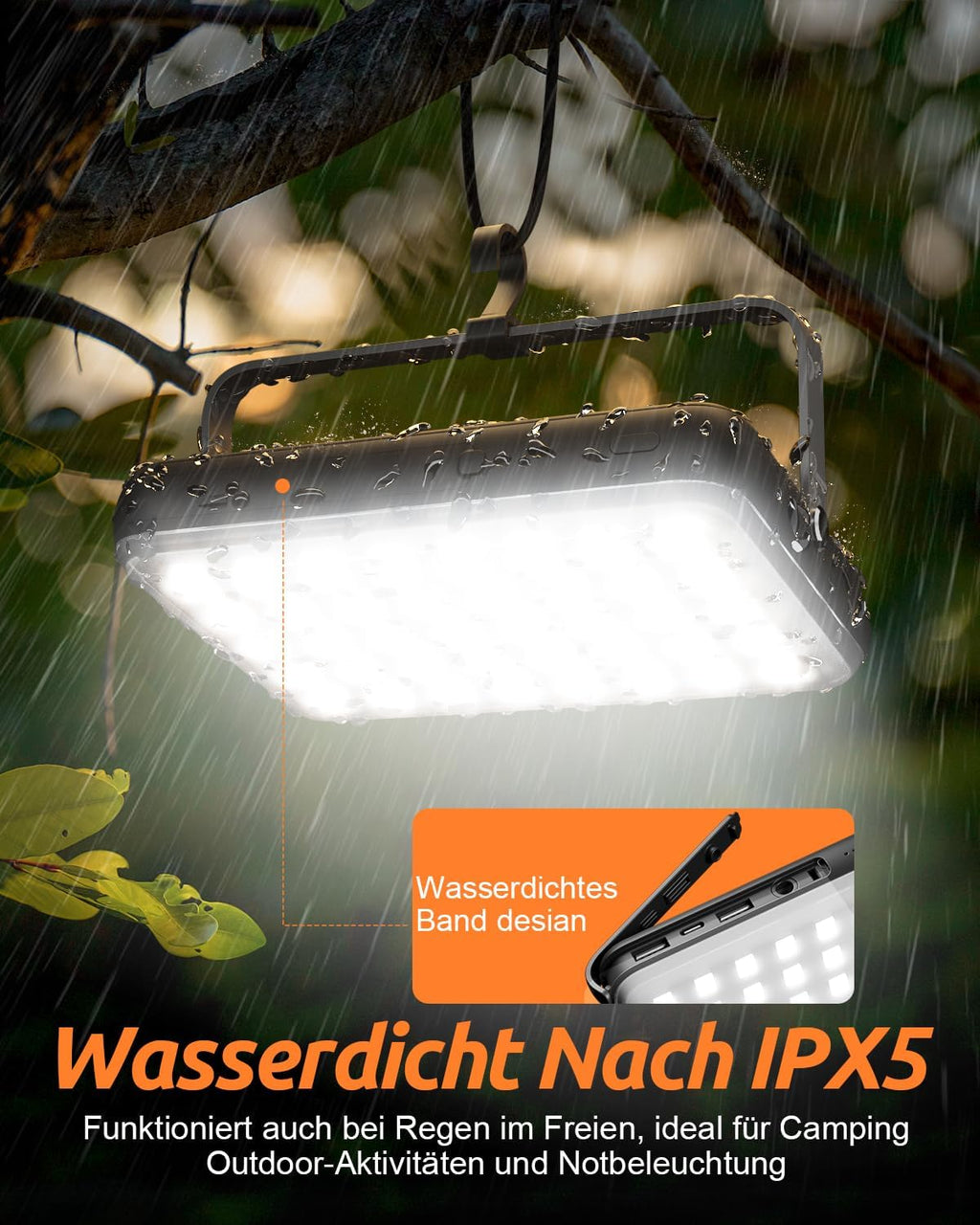 Eventek LED Campinglampe 4000 Lumen dimmbar 20000 mAh Powerbank IPX5 wasserdicht
