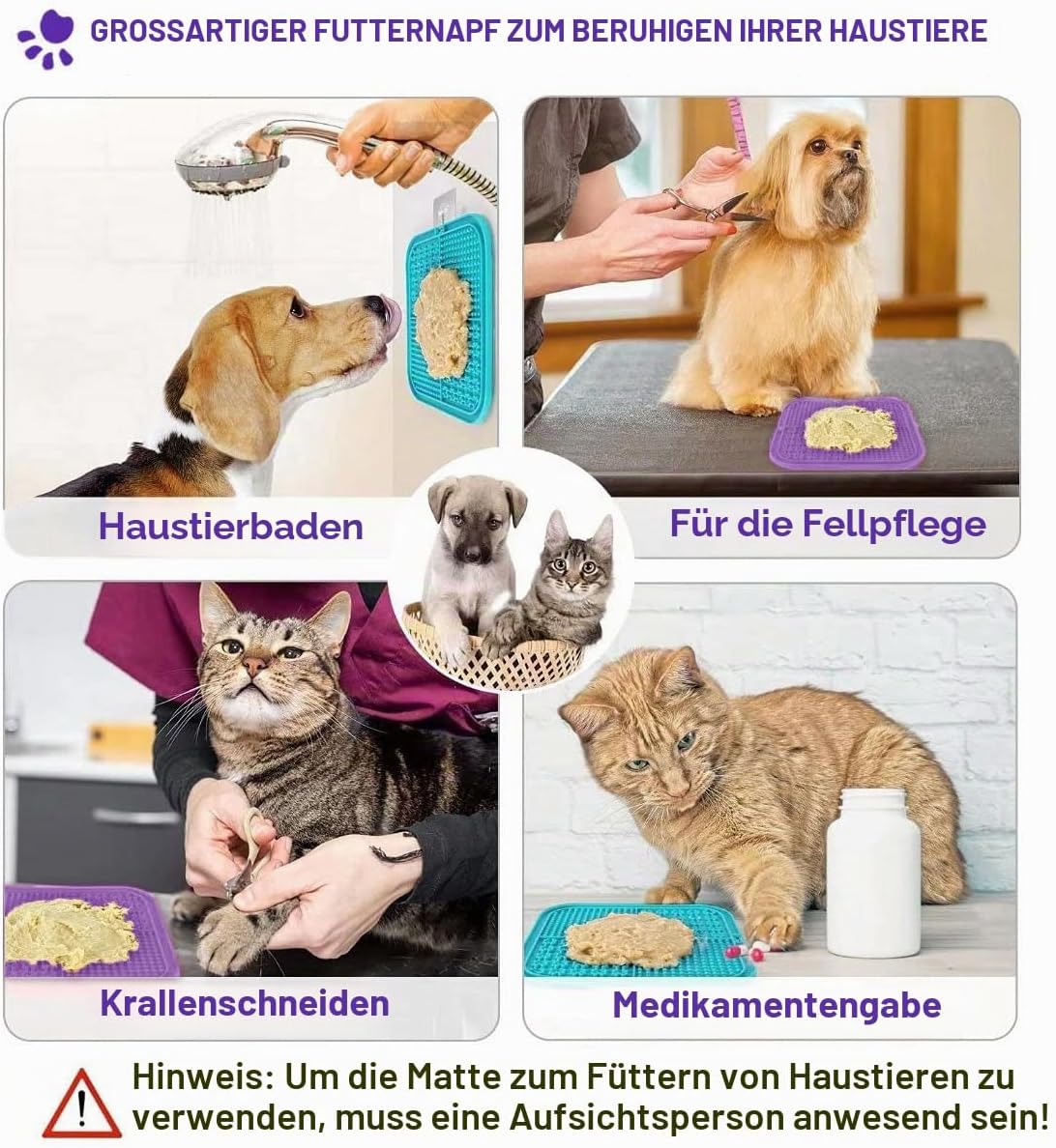 Lesipee Leckmatte Hund 2er Set mit Silikonspatel und Buerste, BPA-frei