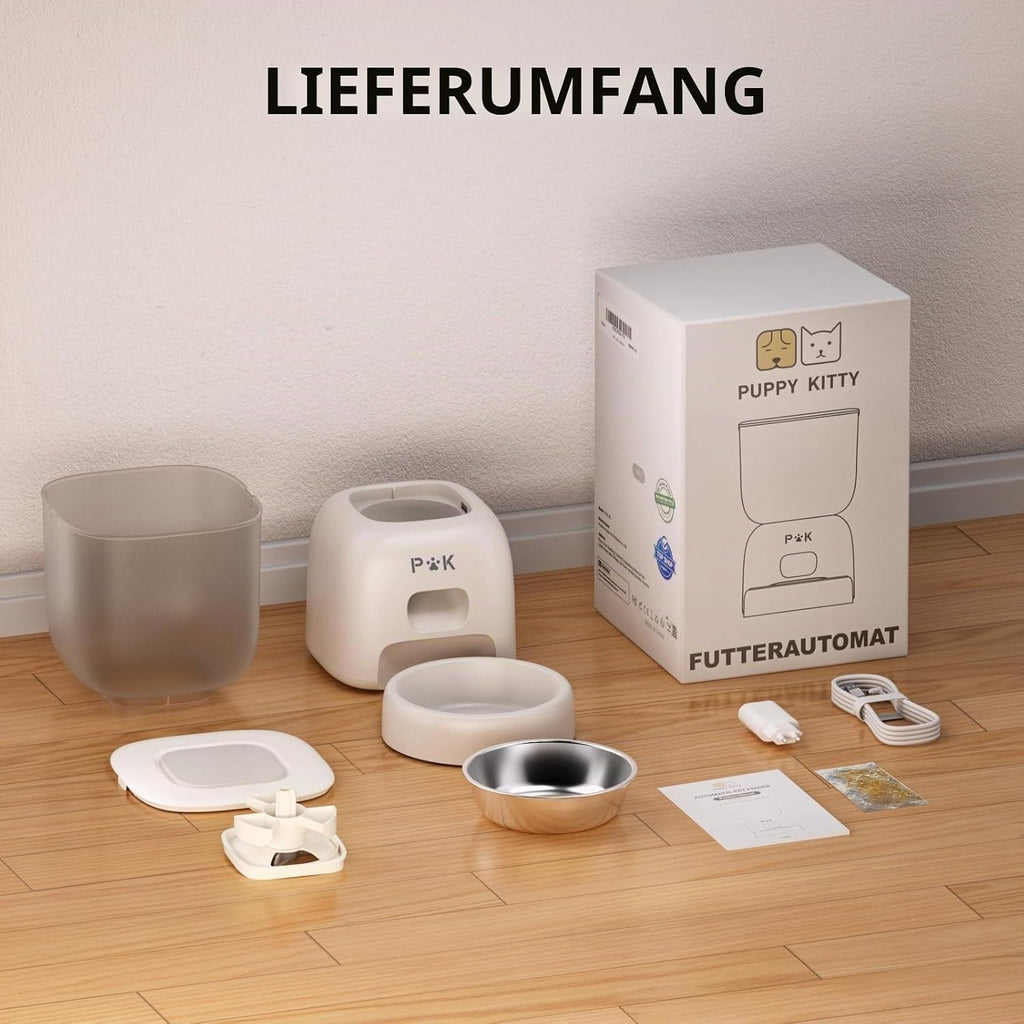 PUPPY KITTY Futterautomat fuer Katzen mit WiFi App und Edelstahlnapf