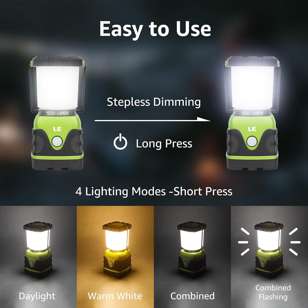 LE LED Campinglampe 1000 Lumen dimmbar 3 Stufen batteriebetrieben