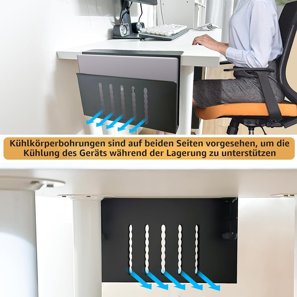 Laptophalter zum Einhaengen unter Tisch Stahl schwarz Schreibtisch Organizer